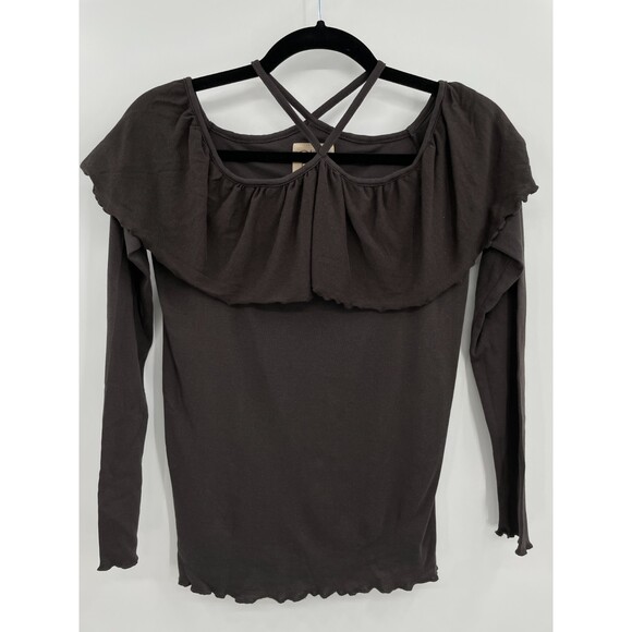 NWT CHASER Ruffle Off The Shoulder Strappy Neck Long Sleeve Shirt Size M - Picture 4 of 6